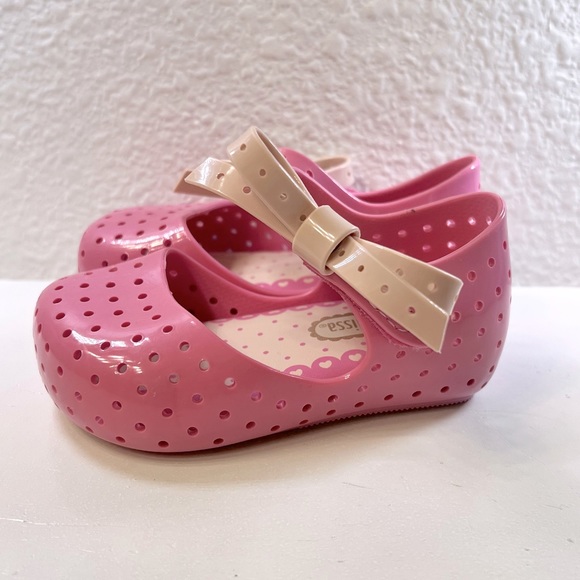 ♥️ 2X HP MINI MELISSA Furadinha X Mary Janes Sz 5 Pink Bow Jellies Toddler NWOT - Picture 4 of 10